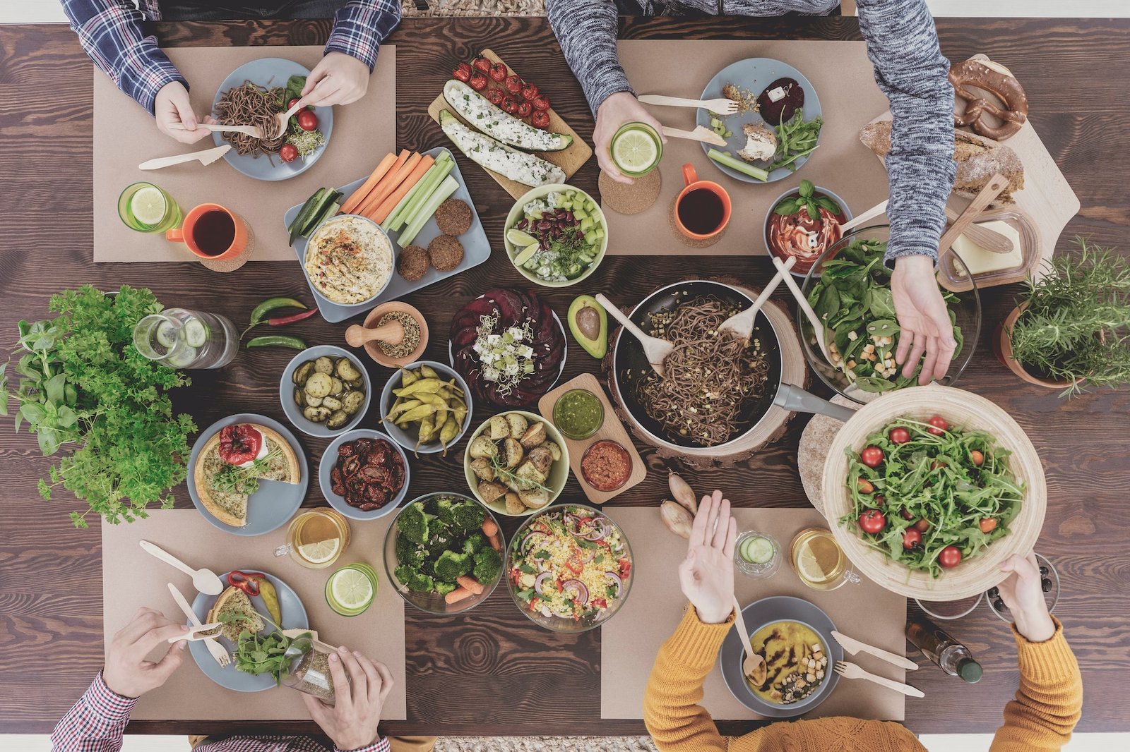 Vegetarian dinner party gathering